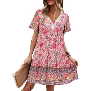 WDIRARA Women's Contrast Lace Ruffle Hem Flounce Hem V Neck Drop Waist Dress in Kuwait