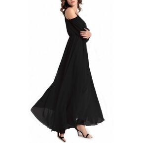 Afibi Womens Off Shoulder Long Chiffon Casual Dress Maxi Evening Dress