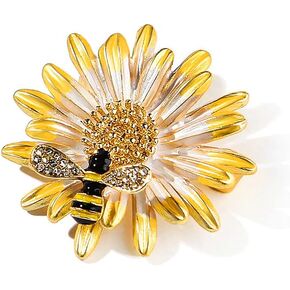 Flowers Bee Daisy Brooch Pin, Yellow Sun Flower Brooch.Charm Daisy Collar Pin Coat Collar Brooch for Women Girl Corsage Safety Pin