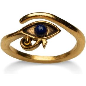 MUSEUM REPRODUCTIONS Egyptian Eye of Horus Ring with Lapis - Adjustable - Antique Gold Plated in Saudi Arabia
