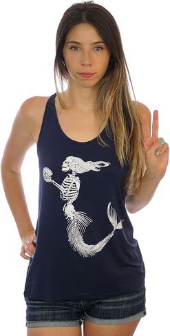 Shop Delfina Mermaid Siren Skeleton Holding Clam with Pearl Racerback Tank Top in Kuwait