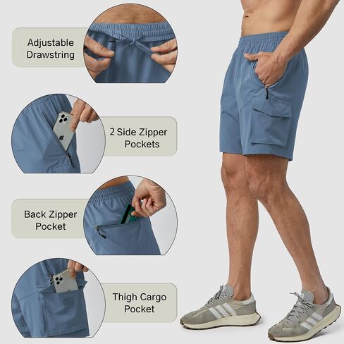 Nomolen Men's Hiking Cargo Shorts Lightweight Quick Dry Athletic Shorts with Multi Pocket for Workout Golf Camping Casual in Kuwait