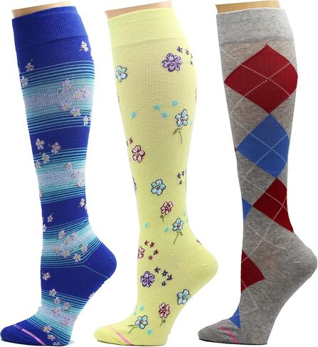 Dr. Motion 3 Pairs Light Summer Bright Fun Graduated Compression Women's Knee-Hi Socks in Kuwait