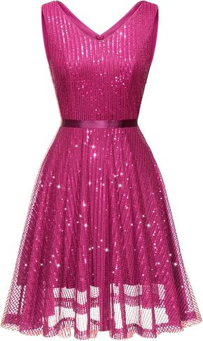 فستان ترتر للنساء من DRESSTELLS برقبة على شكل حرف v بدون أكمام فستان كوكتيل لامع على شكل حرف a مثير للحفلات والنوادي الليلية in Kuwait