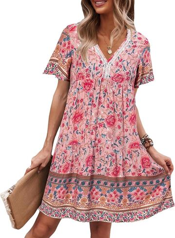 WDIRARA Women's Contrast Lace Ruffle Hem Flounce Hem V Neck Drop Waist Dress in Kuwait