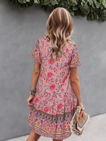 WDIRARA Women's Contrast Lace Ruffle Hem Flounce Hem V Neck Drop Waist Dress in Kuwait