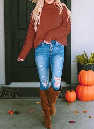 PRETTYGARDEN Womens Fall Turtleneck Sweaters Casual Long Sleeve Pullover Ribbed Knit Sweater Top Blouse in Saudi Arabia