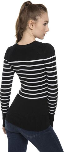 AmélieBoutik Women Crewneck Striped Military Button Embellished Pullover Sweater in Kuwait