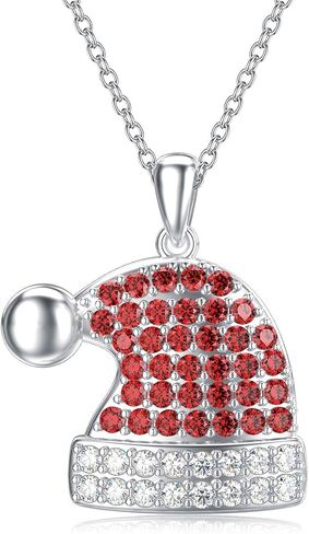 LONAGO Christmas Santa Hat Necklace 925 Sterling Silver Red Xmas Hat Pendant Necklace Christmas Gifts for Women Girl in Saudi Arabia