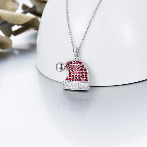 LONAGO Christmas Santa Hat Necklace 925 Sterling Silver Red Xmas Hat Pendant Necklace Christmas Gifts for Women Girl in Saudi Arabia