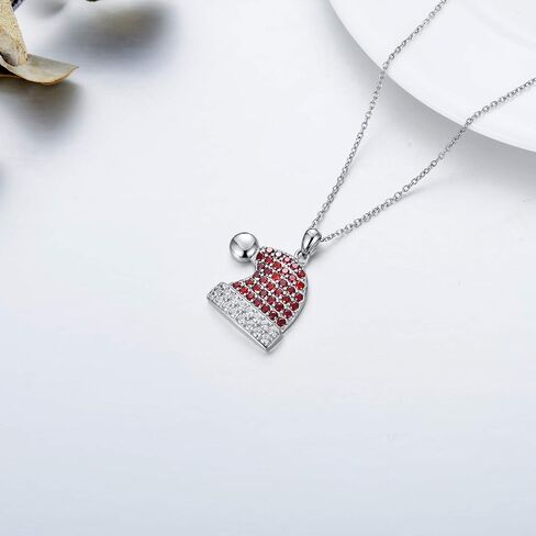 LONAGO Christmas Santa Hat Necklace 925 Sterling Silver Red Xmas Hat Pendant Necklace Christmas Gifts for Women Girl in Saudi Arabia