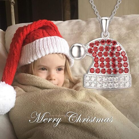 LONAGO Christmas Santa Hat Necklace 925 Sterling Silver Red Xmas Hat Pendant Necklace Christmas Gifts for Women Girl in Saudi Arabia