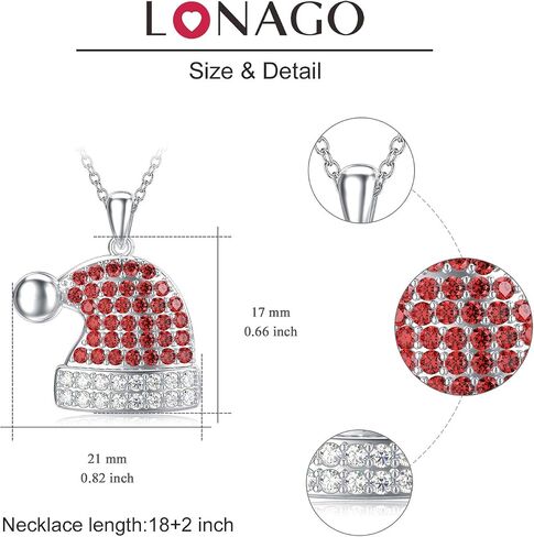 LONAGO Christmas Santa Hat Necklace 925 Sterling Silver Red Xmas Hat Pendant Necklace Christmas Gifts for Women Girl in Saudi Arabia