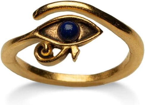 MUSEUM REPRODUCTIONS Egyptian Eye of Horus Ring with Lapis - Adjustable - Antique Gold Plated in Saudi Arabia