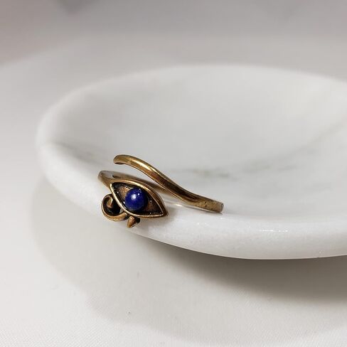 MUSEUM REPRODUCTIONS Egyptian Eye of Horus Ring with Lapis - Adjustable - Antique Gold Plated in Saudi Arabia