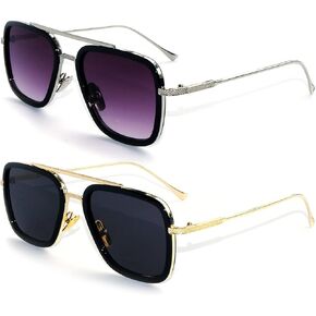 Sehnsucht Tony Stark Sunglasses Iron Man UV Protection Square Metal Spider Man Downey Pilot Sun Glasses in Kuwait