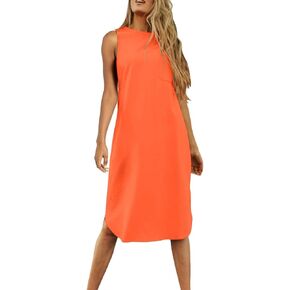 Dyexces Summer Dress for Women Crew Neck Short Sleeve Solid Basic T-Shirts Casual Midi Dresses with Pocket in Kuwait