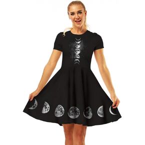 Fancy Uyee Women's 3D Print Short Sleeve Casual Flared Midi Dress in Kuwait