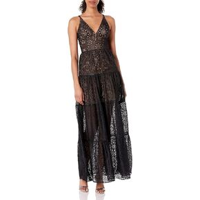Dress the Population Women's Melina Sleeveless Plunge Neckline Fit and Flare Maxi Dress