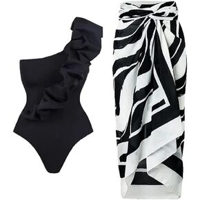 IDOPIP Women's One Piece Swimsuit with Beach Cover up Wrap Skirt Sarong Halter Floral Print Bikini Set Two Piece Bathing Suit in Saudi Arabia