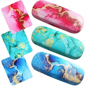 QSCFKL 3 Pack Hard Shell Eyeglasses Case,Hard Eye Glasses Case for Women, Hard Glasses Case with Cleaning Cloth Portable Eyewear Case for Women Men