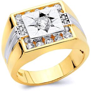 Wellingsale رجالي صلب 14 قيراط 2 نغمة من الذهب الأبيض والأصفر المصقول CZ مكعب زركونيا لليد اليمنى - in Kuwait