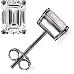 S925 Sterling Silver Stud Earrings Set for Women, Emerald Cut Simulated Diamond Stud Earrings Hypoallergenic CZ Stud Earrings for Women Vermeil White Gold/Gold/Black/Rose Gold 1/3/4 Pairs Earrings Set