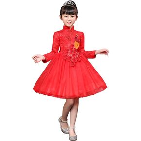 ELUCKFACE Girls Chinese Cheongsam Tutu Dresses Retro Embroidery Princess Dresses for Age 3-10Years