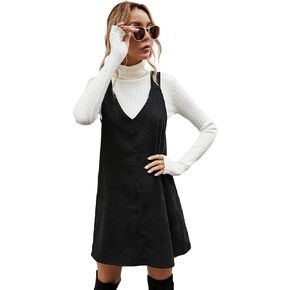 Milumia Women's V Neck Corduroy Pinafore Overall Mini Dress Jumper Dress