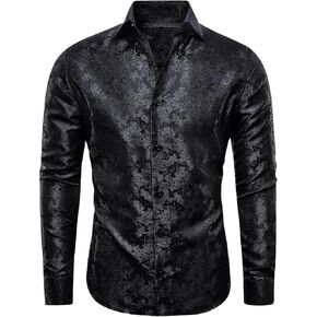 YourTies Mens Floral Printed Long Sleeve Dress Shirts Regular Fit Luxury Button Down Paisley Shirt for Wedding Party