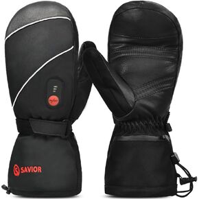 SAVIOR HEAT Heated Ski Mittens Gloves Electric Rechargeable Battery Mitts for Men Women Kids Winter Snowboard Motorcycle Skating Camping Hunting