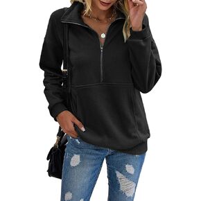 MISSKY Womens Long Sleeve Zipper Sweatshirt Casual Pullover Tops Drawstring Quarter Zip Hoodie Shirts with Pockets Sweater