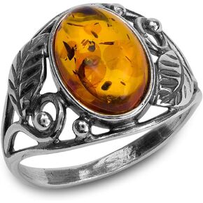 Ian and Valeri Co. Amber Sterling Silver Oval Victorian Setting Grape Leaves Ring in Saudi Arabia