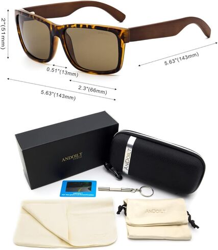 نظارات شمسية مستقطبة خشبية من ANDOILT للرجال والنساء، نظارات شمسية عصرية كلاسيكية مربعة الشكل من الخيزران الخشبي in Kuwait