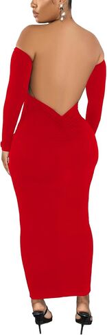 YUEWOO Womens Long Sleeve Off The Shoulder Maxi Dress Sexy Bodycon Midi Dresses Club Outfits in Kuwait