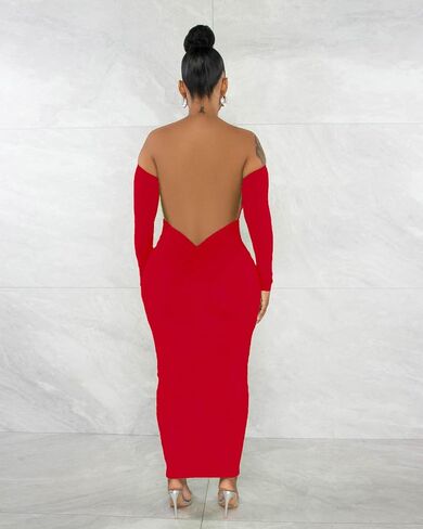 YUEWOO Womens Long Sleeve Off The Shoulder Maxi Dress Sexy Bodycon Midi Dresses Club Outfits in Kuwait