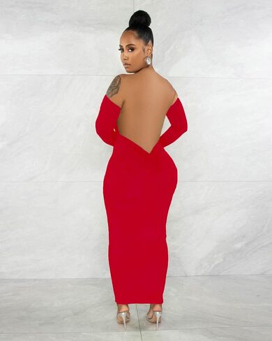 YUEWOO Womens Long Sleeve Off The Shoulder Maxi Dress Sexy Bodycon Midi Dresses Club Outfits in Kuwait