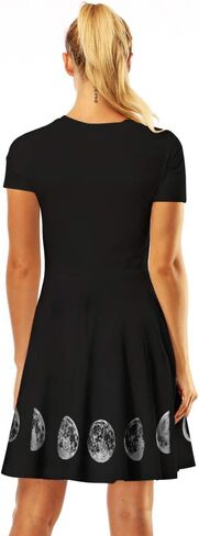 Fancy Uyee Women's 3D Print Short Sleeve Casual Flared Midi Dress in Kuwait