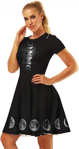 Fancy Uyee Women's 3D Print Short Sleeve Casual Flared Midi Dress in Kuwait