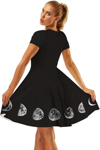 Fancy Uyee Women's 3D Print Short Sleeve Casual Flared Midi Dress in Kuwait