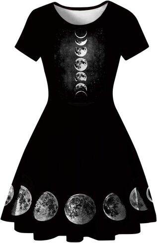 Fancy Uyee Women's 3D Print Short Sleeve Casual Flared Midi Dress in Kuwait