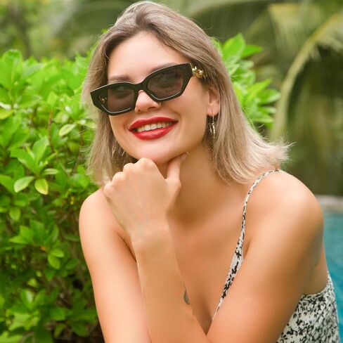 نظارات شمسية دولجر ريترو عين القطة للنساء ذات إطار مستطيل ضيق وسلسلة معدنية فاخرة in Kuwait