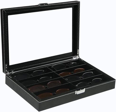 ByKen Sunglasses Organizer for Women Men, Eyeglasses Display Case,Carbon Fiber Sunglasses Collection Box, Sunglass Glasses Storage Holder Box,8 Slots Black in Kuwait