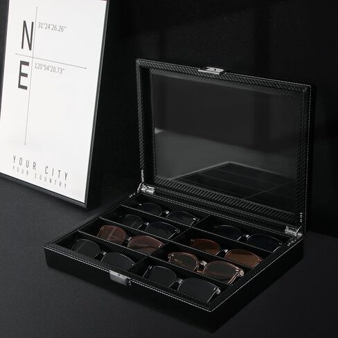 ByKen Sunglasses Organizer for Women Men, Eyeglasses Display Case,Carbon Fiber Sunglasses Collection Box, Sunglass Glasses Storage Holder Box,8 Slots Black in Kuwait