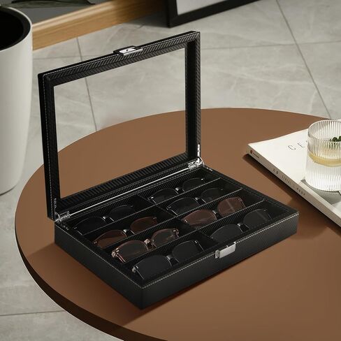 ByKen Sunglasses Organizer for Women Men, Eyeglasses Display Case,Carbon Fiber Sunglasses Collection Box, Sunglass Glasses Storage Holder Box,8 Slots Black in Kuwait