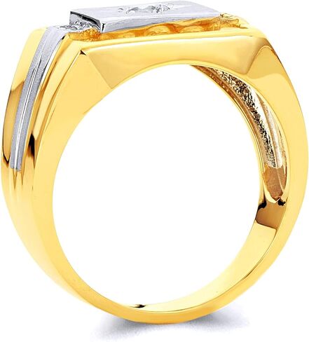 Wellingsale رجالي صلب 14 قيراط 2 نغمة من الذهب الأبيض والأصفر المصقول CZ مكعب زركونيا لليد اليمنى - in Kuwait