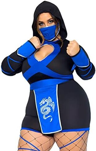زي Leg Avenue النسائي المكون من 3 قطع Dragon Ninja مع رومبر بغطاء للرأس، ووشاح للخصر، وقناع للوجه in Kuwait