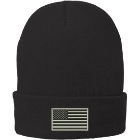 Trendy Apparel Shop US American Flag Grey Embroidered Winter Folded Long Beanie