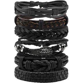 Eigso PU Leather Braided Handmade Cuff Wrap Bracelet Handbands for Men Women Stackable Adjustable