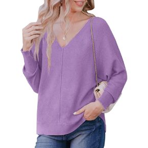 سترة نسائية من AWULIFFAN بأكمام جناح الخفاش ورقبة على شكل حرف V وسترات محبوكة كاجوال in Kuwait